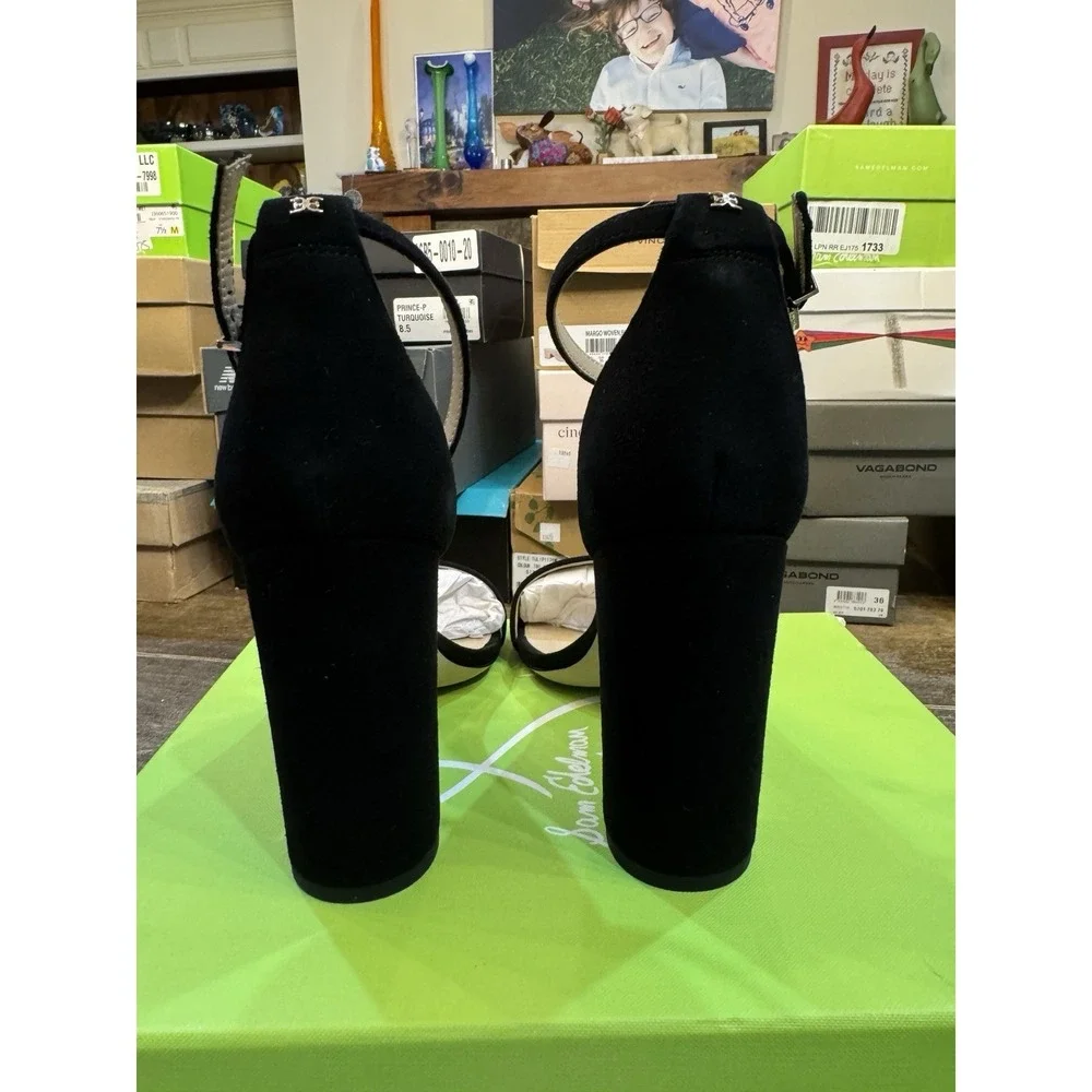 Sam Edelman Yaro Black Suede Ankle Strap Block Heel Sandal SIZE 9.5 Block Heel
